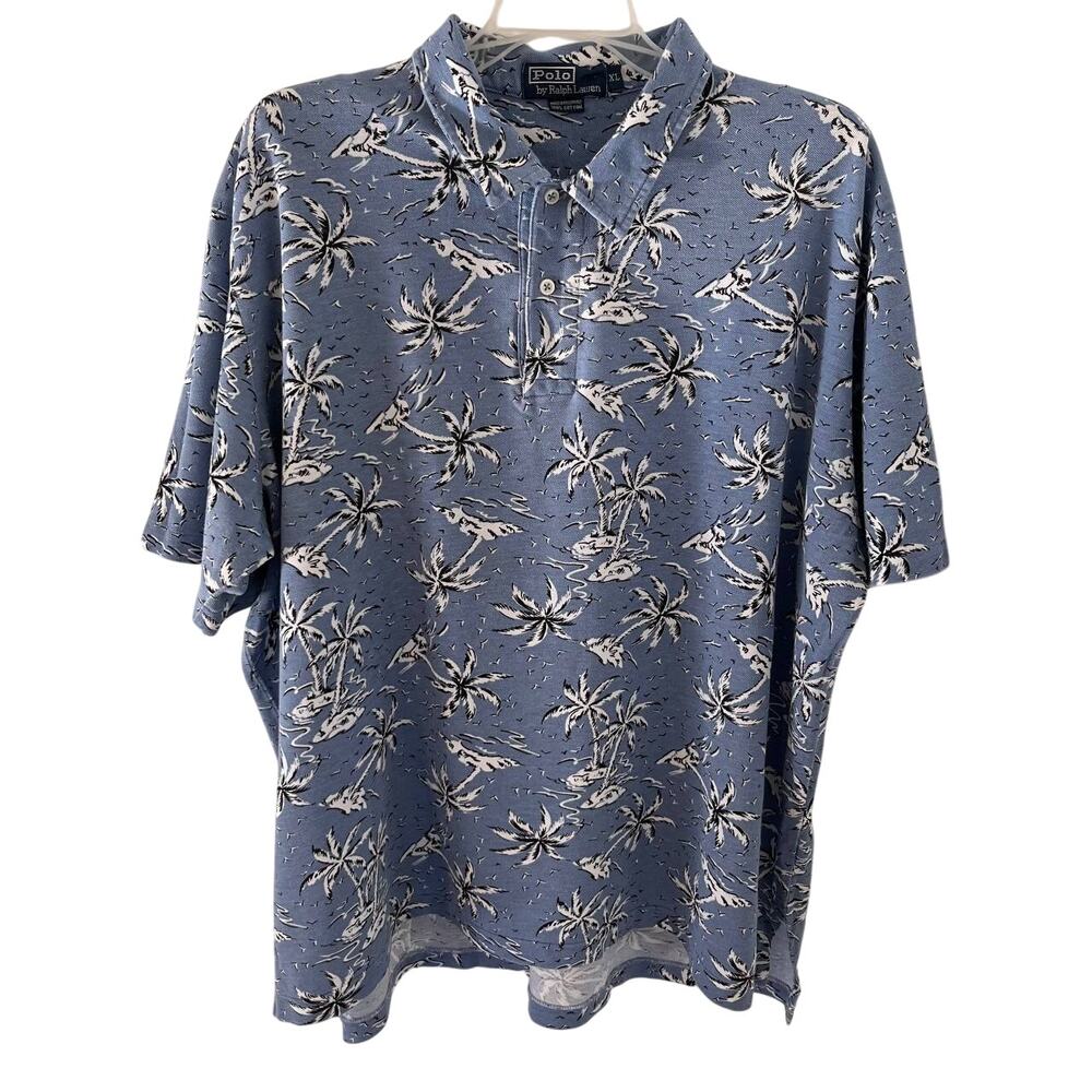 Polo Ralph Lauren Polo Shirt Men Size Extra Large Blue Vintage Palm Trees Beach